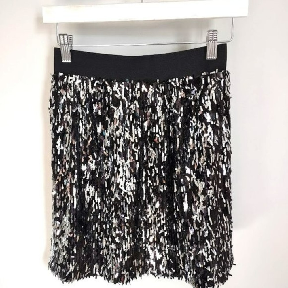 Stella & Dot Black and Silver Sequin Skirt NWT XS